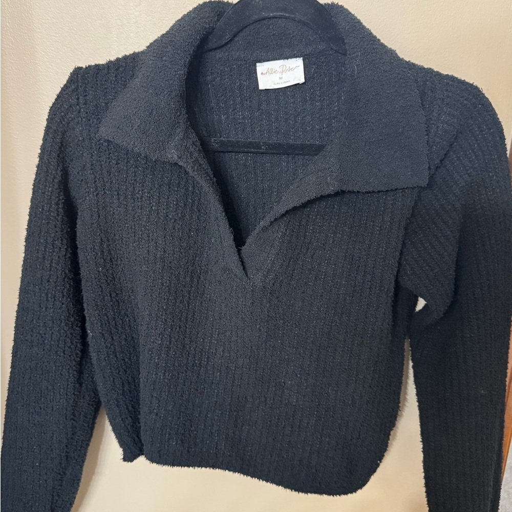 Allie Rose Textured Black V-Neck Sweater